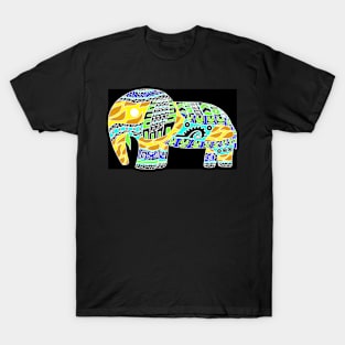 yellow bright golden safari of elephants ecopop stampede art T-Shirt